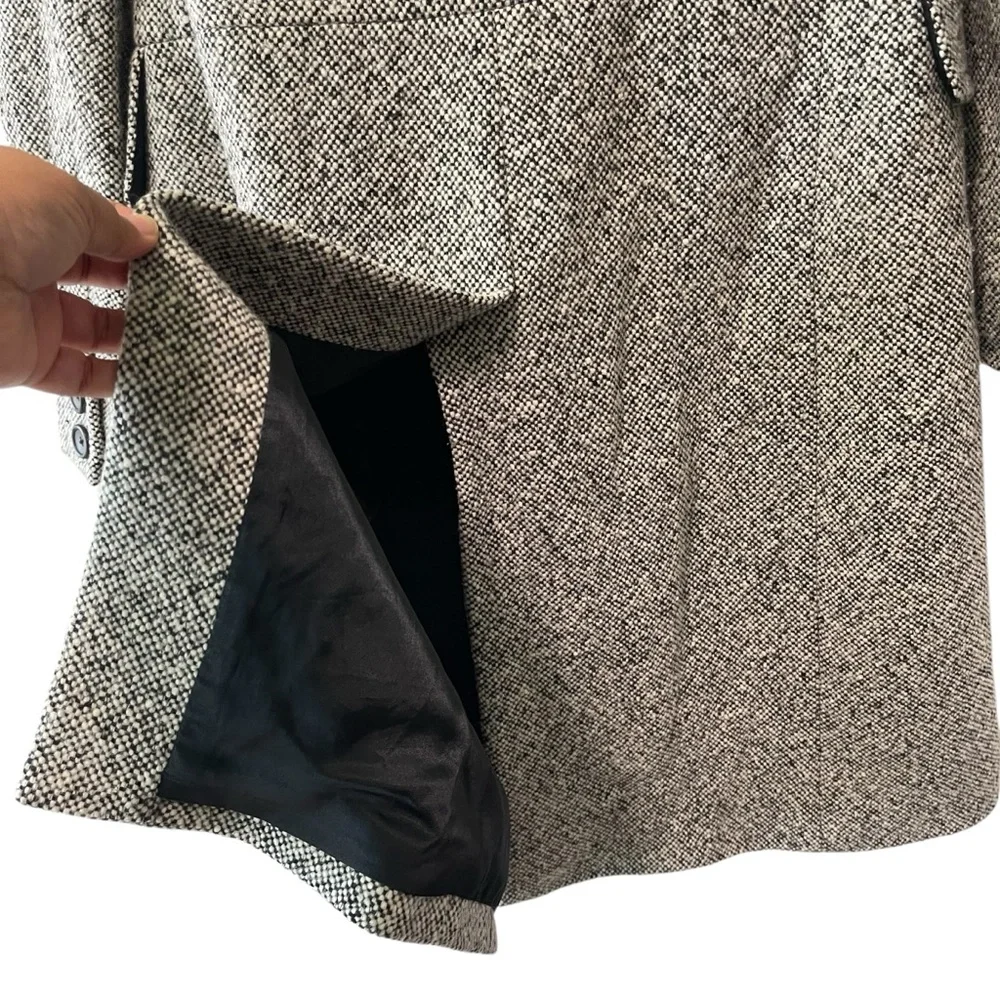 Banana Republic Tweed Wool Blend Notch Colar Long Sleeve Coat Black Ivory Size M - Picture 4 of 8